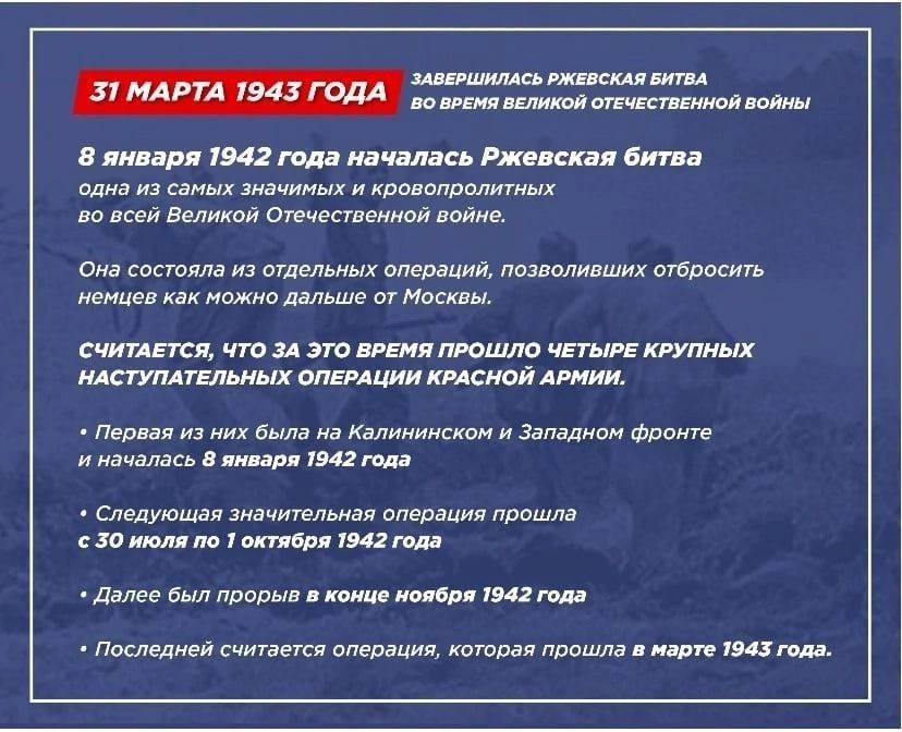 Руслан Дудников: 31 марта завершилась Ржевская битва, которая была одной из самых кровопролитных битв Великой Отечественной войны