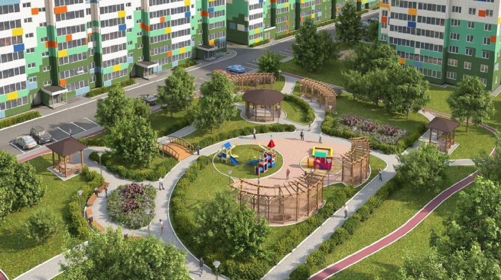 Новые дома строятся с учетом благоустройства прилегающей территории и размещением, на данной территории социальных объектов: магазинов, школ, спортивных и детских игровых площадок
