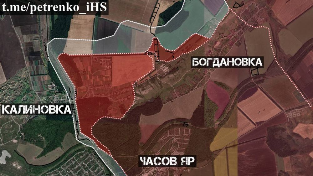 Борис Рожин: Противник признает потерю восточной части Калиновки к северу от района "Канал" в Часов Яре и существенное расширение зоны контроля ВС РФ к северу от Часов Яра