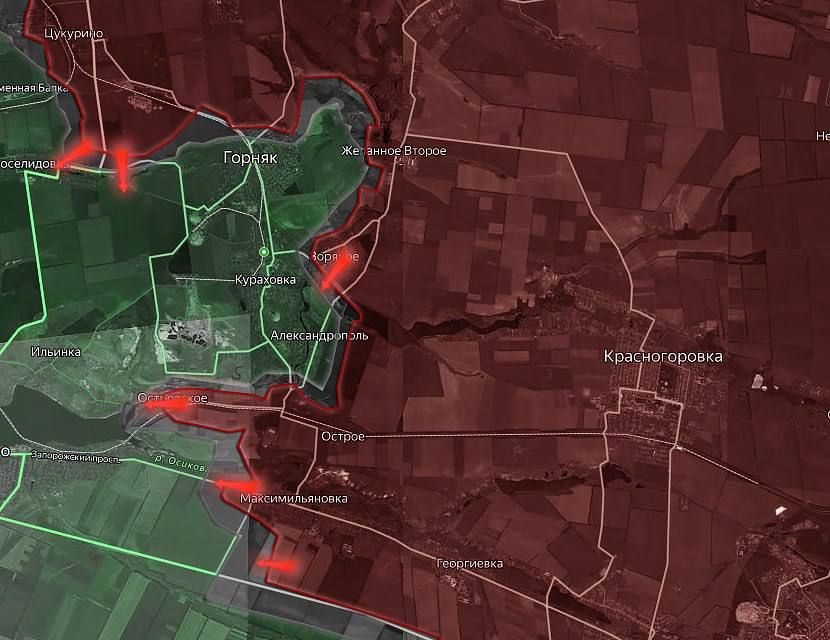 «На Кураховско-Покровском направлении ВС РФ фактически взяли село Звездное на подступах к Кураховке и продвинулись в Горняке, продолжая двигаться в глубину населенного пункта с целью его полного занятия