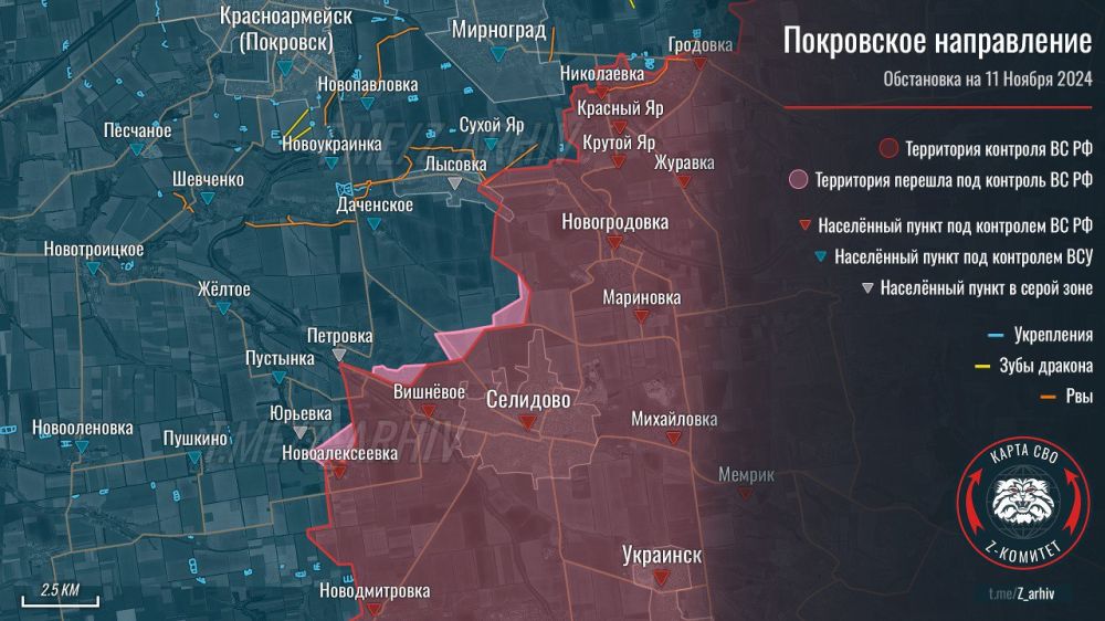 Зоны контроля и продвижения ВС РФ на участках фронта: