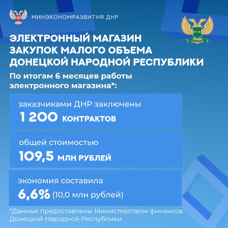 Минэкономразвития ДНР информирует: в ДНР работает электронный магазин для осуществления закупок малого объема