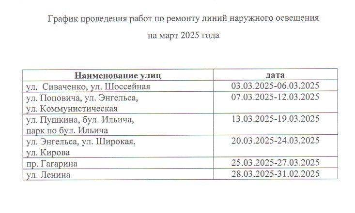 Дмитрий Лысенко: С целью проведения работ по ремонту и техническому содержанию линий наружного освещения на территории городского округа Торез составлен график проведения ремонтных работ и технического обслуживания ЛЭП на...