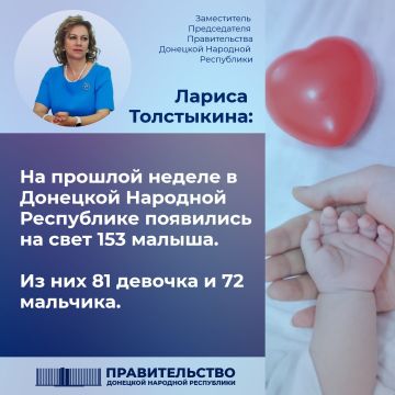 Вице-премьер Лариса Толстыкина о рождаемости в ДНР
