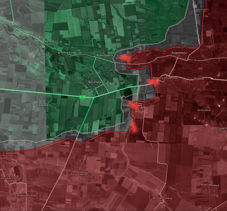 «На Кураховском направлении продолжаются бои в районе Богатыря, где российские подразделения расширяют зону контроля и приближаются к населенному пункту со всех сторон