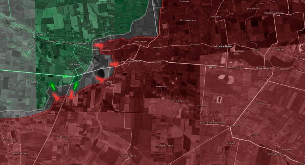 «На Кураховском направлении ВСУ попытались атаковать позиции российской армии южнее Богатыря, но неудачно — штурмовики получили ранения не совместимые с жизнью, а бронетехника попала под удары FPV дронов