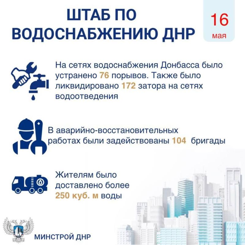 Штаб по водоснабжению ДНР за 16 мая
