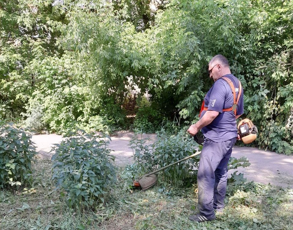 В Кировском внутригородском районе продолжаются работы по покосу травы