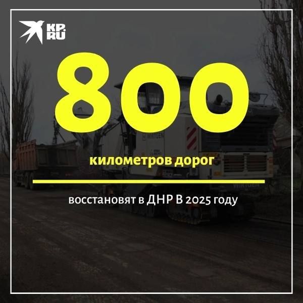 Донецкой Народной Республике выделили дополнительные ресурсы на ремонт местных дорог: если в декабре 2024 года планировали восстановить 453 километра, то к июню увеличили план почти вдвое — до 800 километров