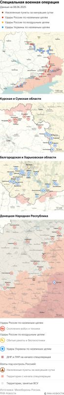 Карта спецоперации Вооруженных сил России на Украине на 08.06.2025