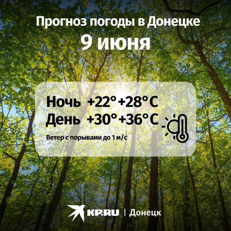 9 июня в Донецке ожидается очень жаркий день — воздух прогреется до +36 градусов