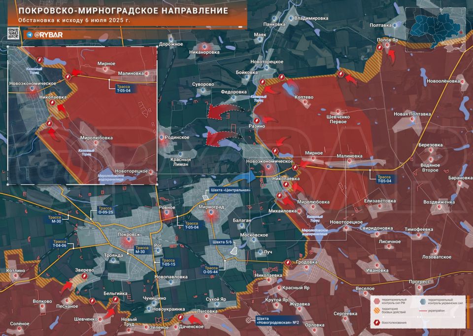 У врат Мирнограда. Обстановка на Покровско-Мирноградском направлении к исходу дня 6 июля 2025 года