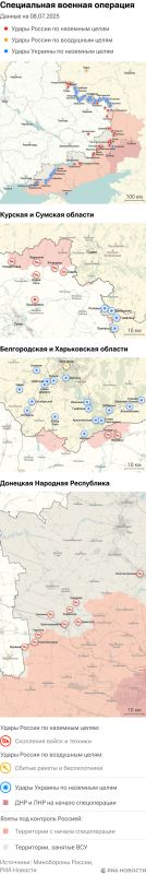 Карта спецоперации Вооруженных сил России на Украине на 08.07.2025