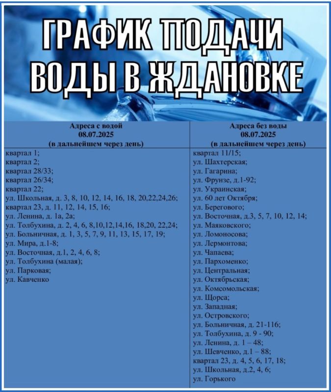 В Ждановке вода будет подаваться по графику
