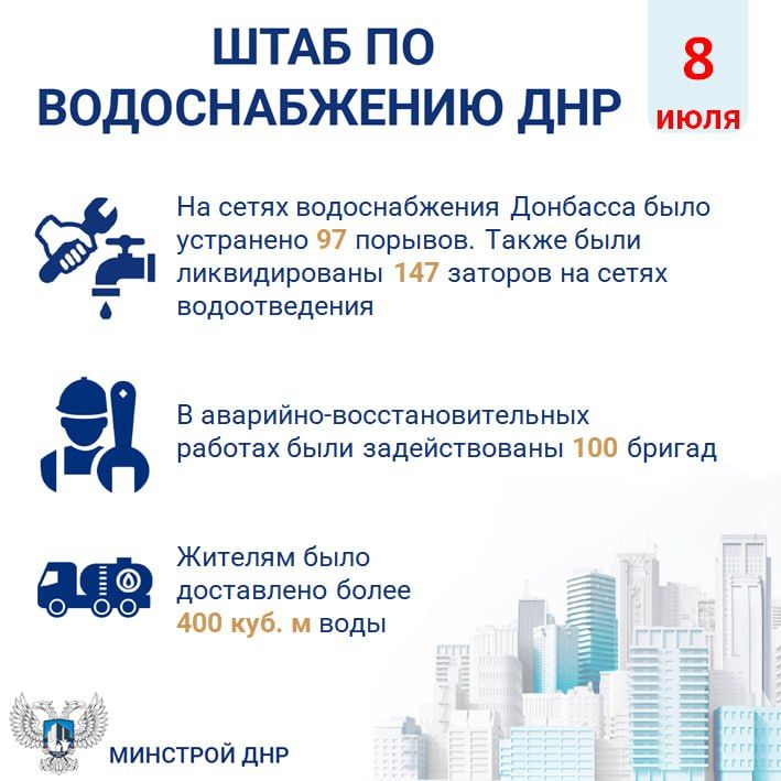 Штаб по водоснабжению ДНР за 8 июля