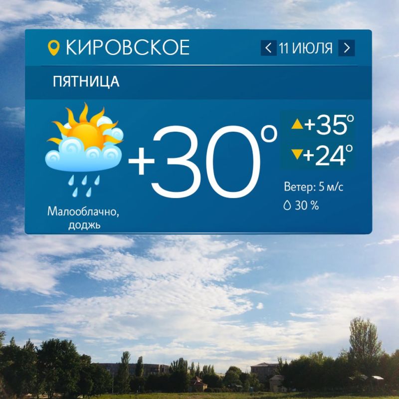 Завтра в Кировском синоптики прогнозируют небольшой дождь вечером