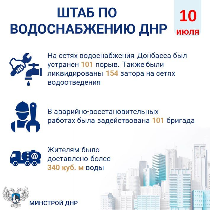 Штаб по водоснабжению ДНР за 10 июля