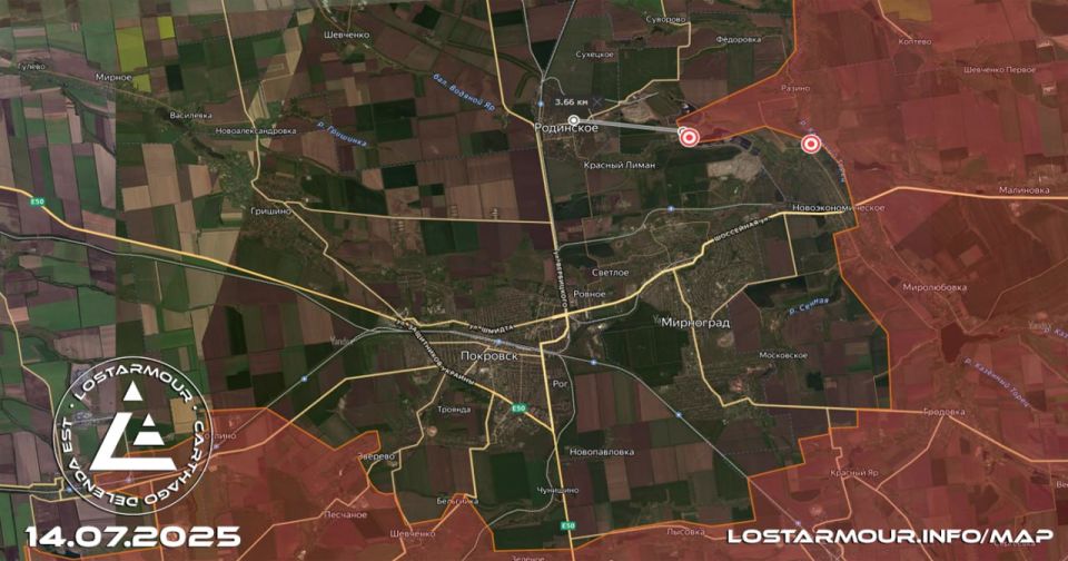 Продвижение ВС РФ на восточном фланге Красноармейской агломерации