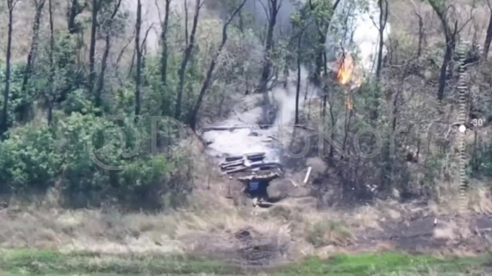 Гори, гори ясно…. Пилоты БПЛА отряда «Факел» Добровольческого корпуса уничтожили блиндаж с живой силой противника в районе Новомарково, Краматорского района ДНР