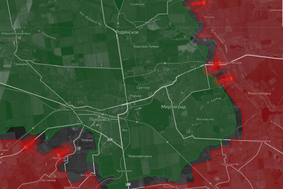 «На Покровском направлении ВС РФ продолжают охват агломерации Покровск-Мирноград с севера: российские войска продвинулись в н.п. Сухецкое, идут бои, как и в районе шахты «Краснолиманская», а также на восточной окраине...