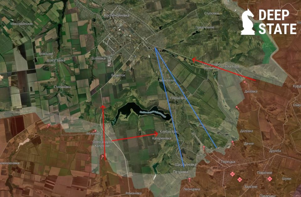 Под Константиновкой ситуация для ВСУ ухудшается: российские войска последовательно захватывают посёлки, сжимая кольцо