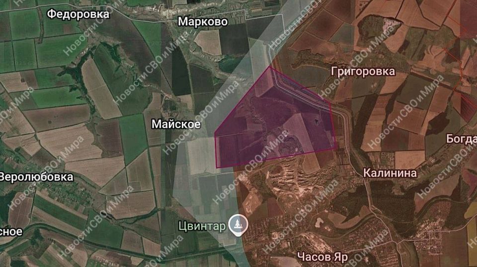 Сообщают о значительном продвижении ВС РФ в сторону н.п. Майское и районе Часов Яра