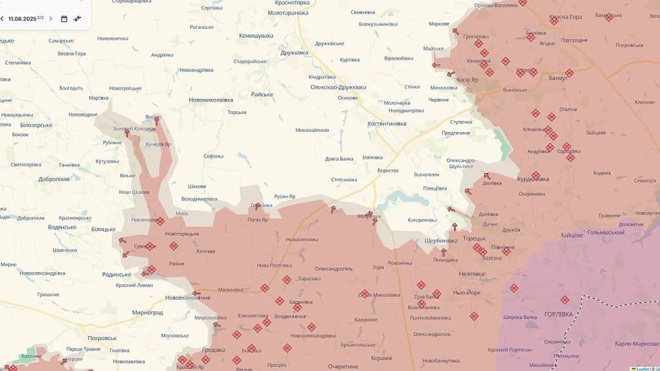По данным украинских источников, российские войска осуществили вчера прорыв фронта на 10-километровом участке севернее Покровска - между Добропольем и Константиновкой