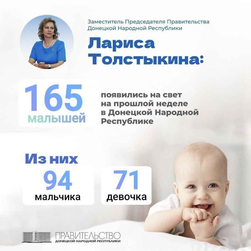 Вице-премьер Лариса Толстыкина сообщила о рождаемости в ДНР