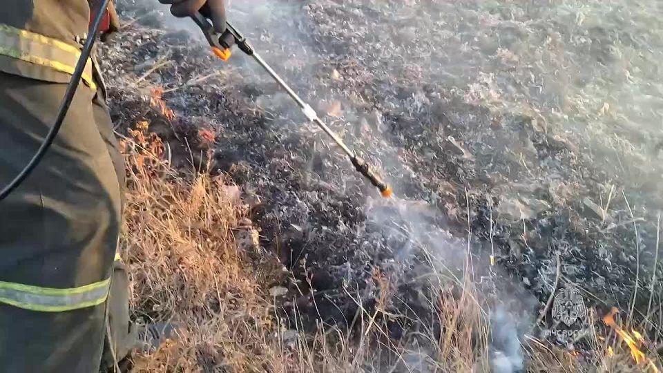 Огнеборцы МЧС России ликвидировали пожар на возвышенности в Амвросиевском районе