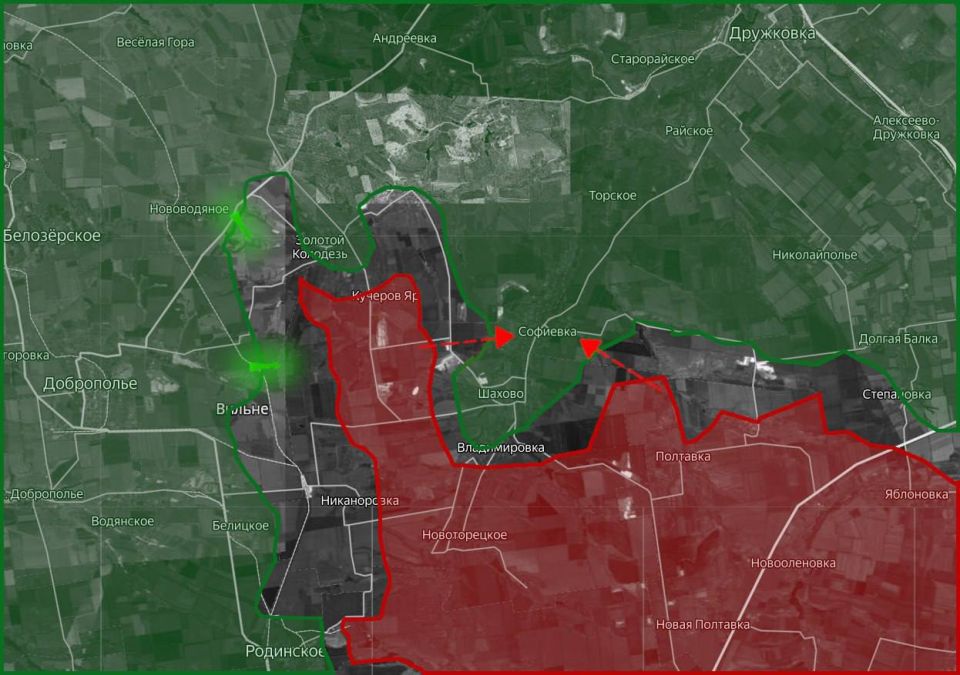 «На Покровском направлении ВС РФ продвинулись севернее Покровска, в районе Родинского, Кучеров Яра и Шахово