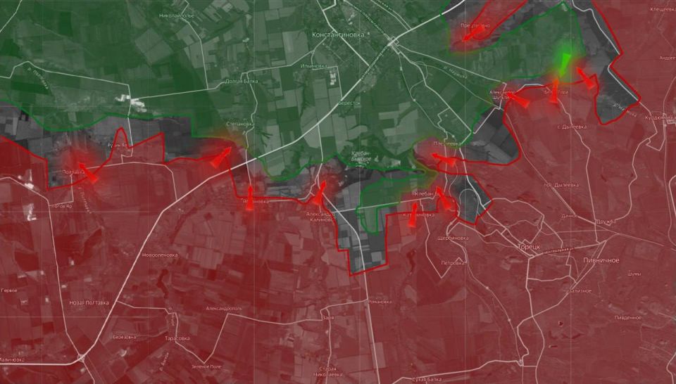 «На Торецком направлении ВС РФ продвигаются в населенном пункте Клебан-Бык, а также в районе Белой Горы и Катериновки
