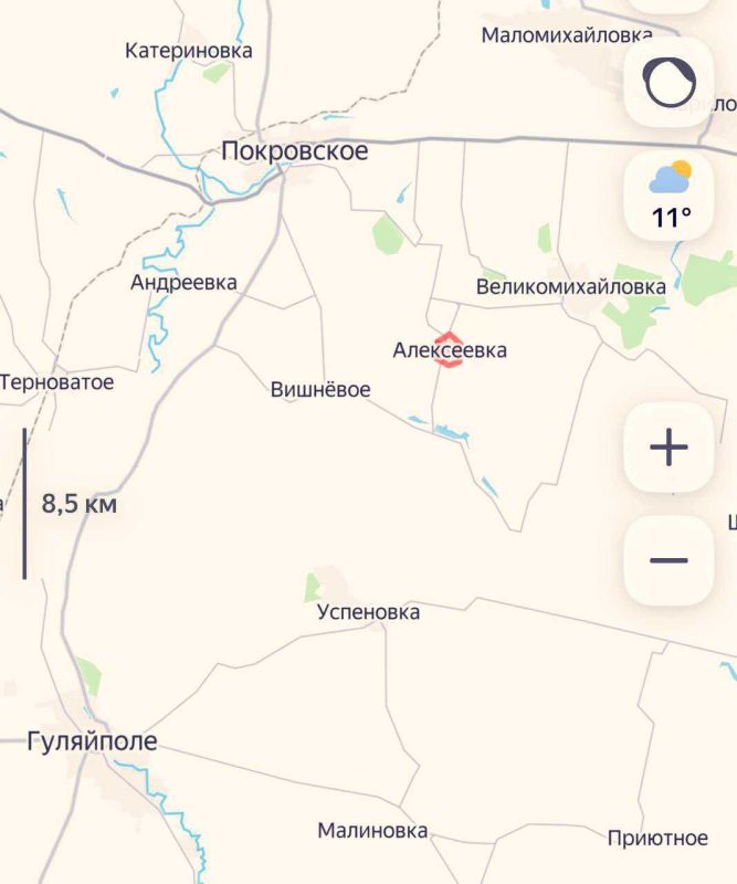 По оперативным сведениям нацисты покидают село Алексеевка и откатываются севернее в район Волчьего, где располагается развязка логистистических путей на Великомихайловку и Коломийцы