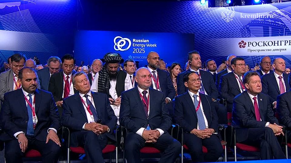 Владимир Путин выступает на пленарном заседании Международного форума «Российская энергетическая неделя»