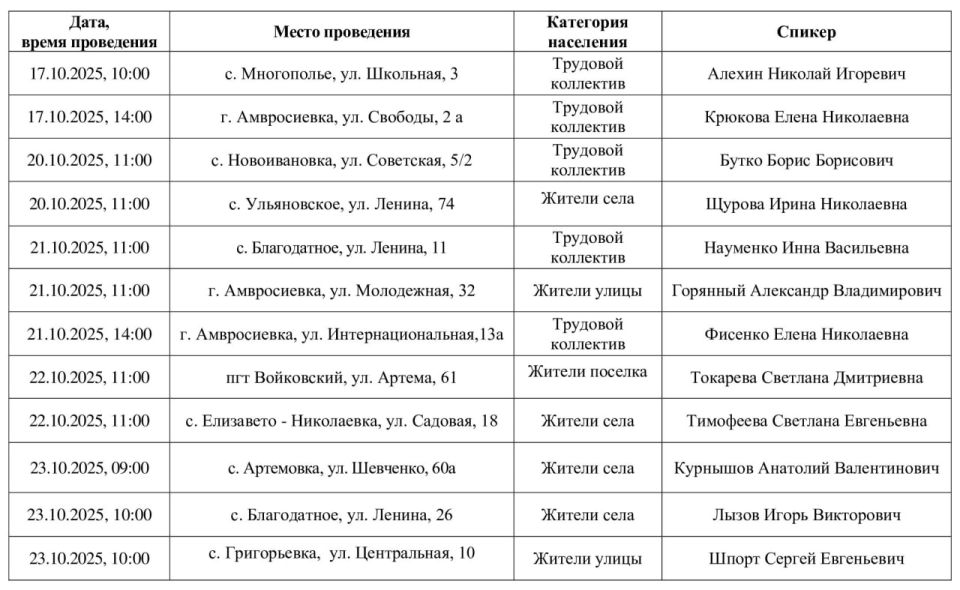 Информация для жителей Амвросиевского муниципального округа