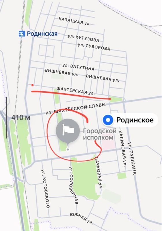 По поступающим оперативным данным наши войска продвинулись в Родинском с севера до Шахтерской улицы, а также ведут бои в районе городского исполкома