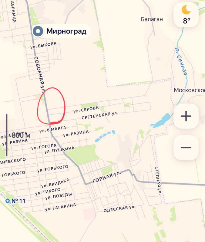 По оперативным данным наши войска в Димитрове смогли прорвать оборону врага в кварталах улиц Серова и Сретенская и продвинуться до Соборной улицы, сообщает канал "Синяя Z Борода"