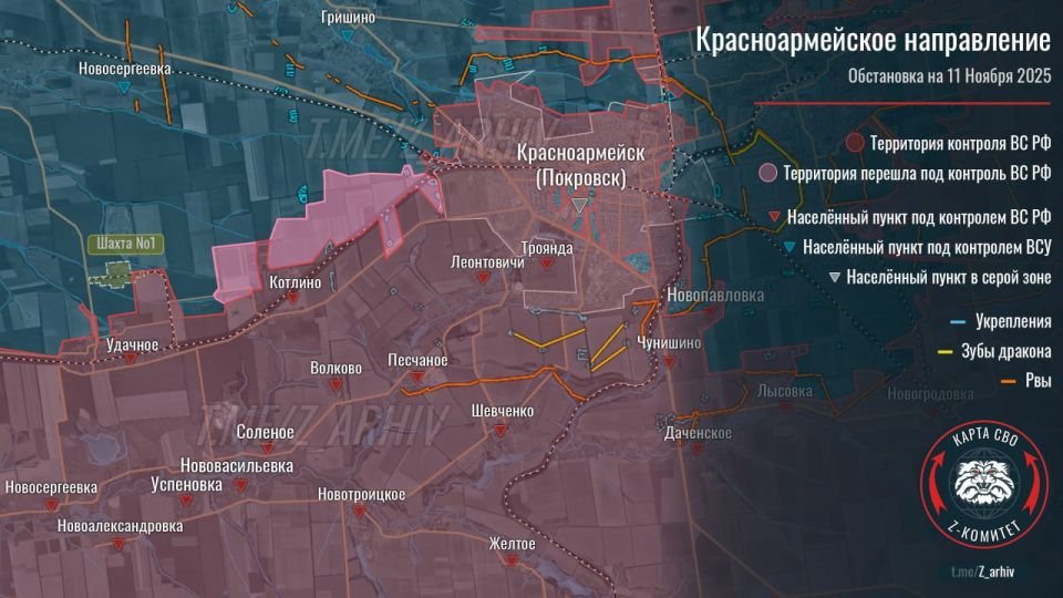 Продвижение ВС РФ в Красноармейске, возле Мирнограда, Котлино и Удачного