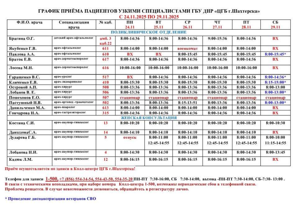 Александр Шатов: ВниманиеИнформация о графике приемов врачами и врачами-педиатрами