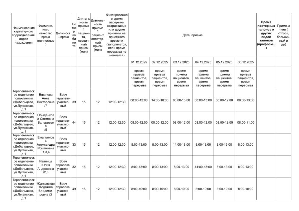 Внимание. График приёма врачами