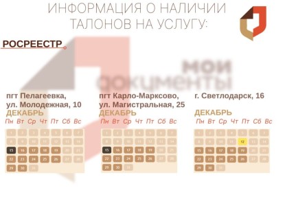 Актуальное наличие талонов в разных отделениях МФЦ