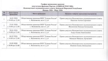 График приема граждан депутатами Ясиноватского муниципального совета в Общественной приемной на Январь 2026 - Март 2026