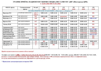 ВниманиеИнформация о графике приемов врачами и врачами-педиатрами
