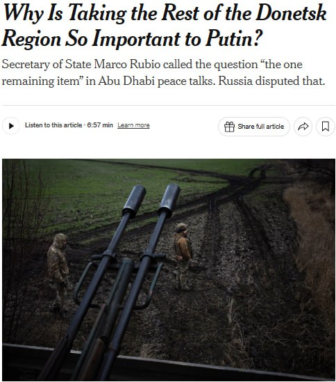 Донбасс станет для России плацдармом для нового наступления при срыве Зеленским мирных договорённостей, — NYT