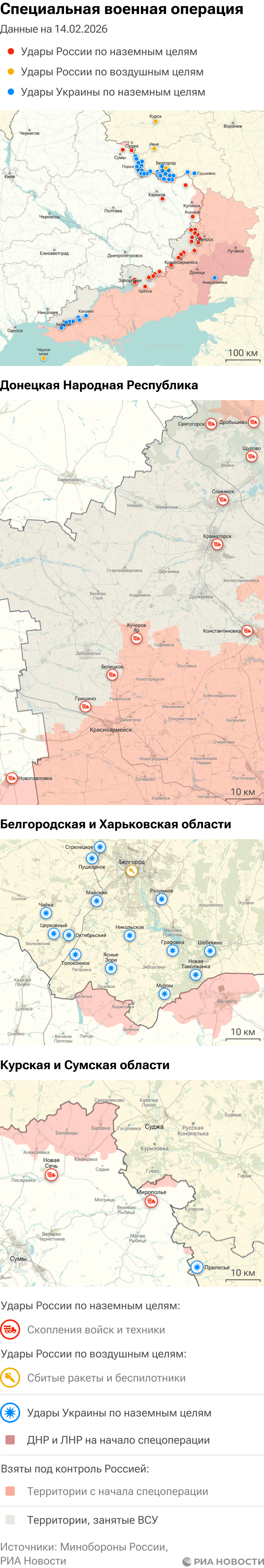 Карта спецоперации Вооруженных сил России на Украине на 14.02.2026