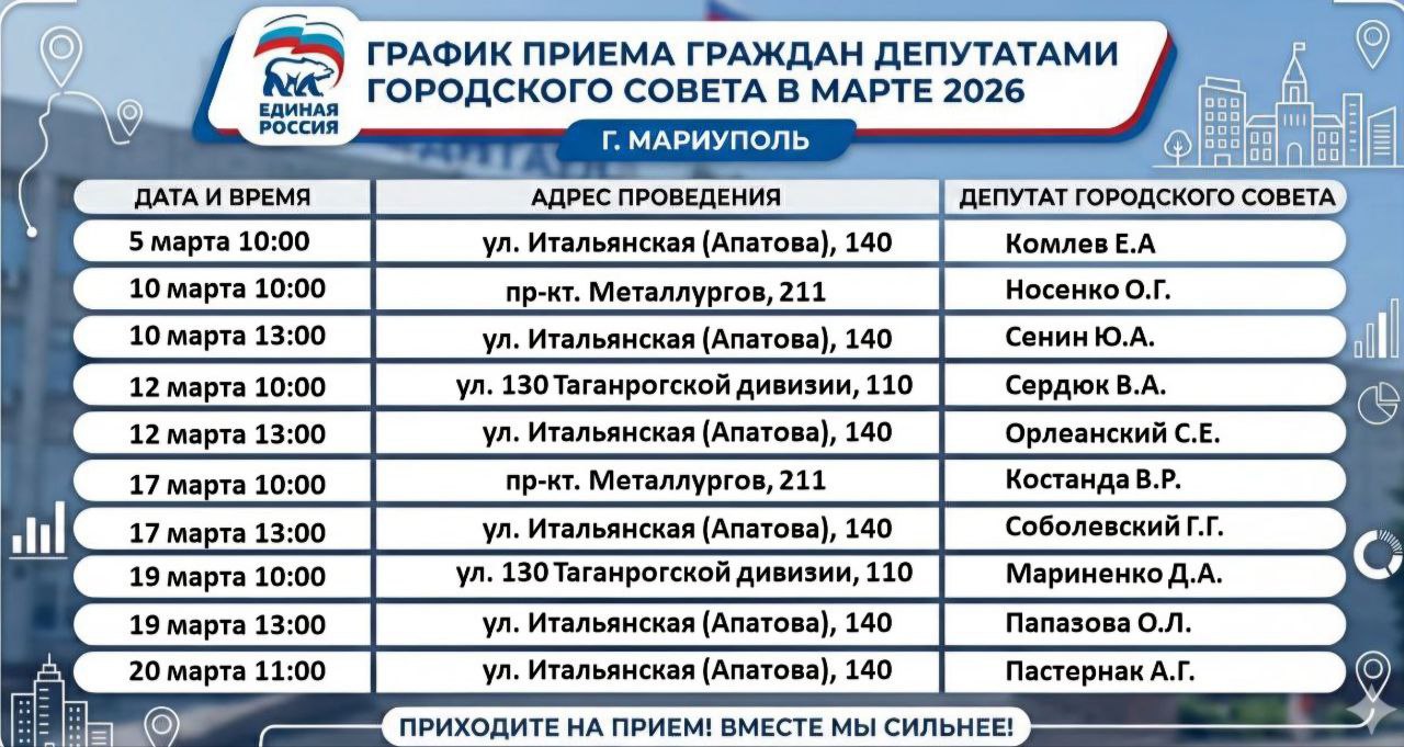График приёмов депутатов Мариупольского городского совета в
