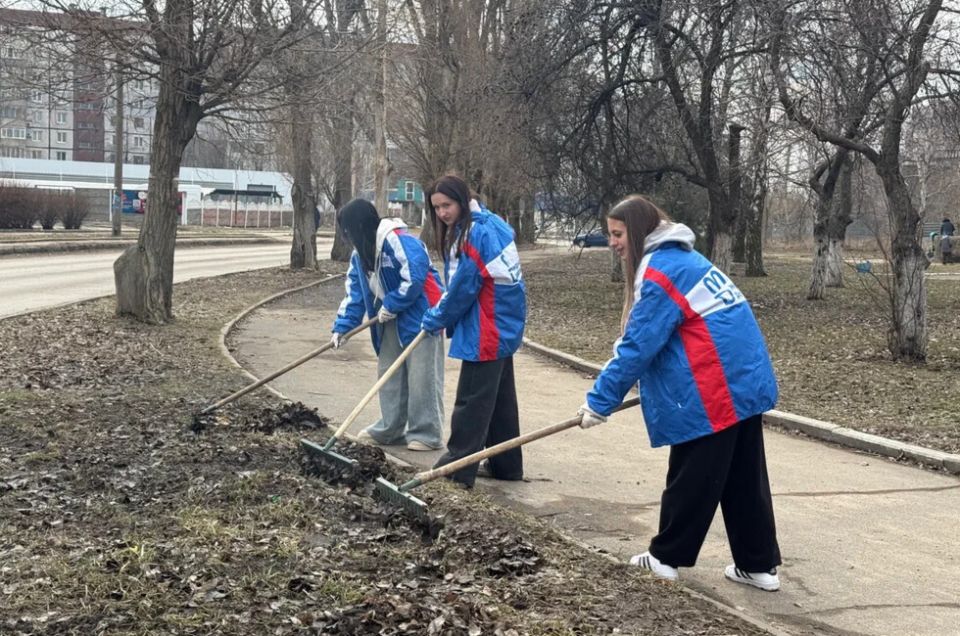 Российские студенческие отряды привели в порядок улицу Терешковой в Донецке