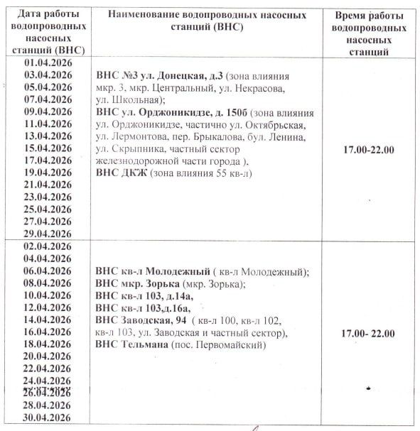 ��������� ������: ������ ������ ���� �� ����� ���������� � ������ � 01.04.2026 �� 30.04.2026