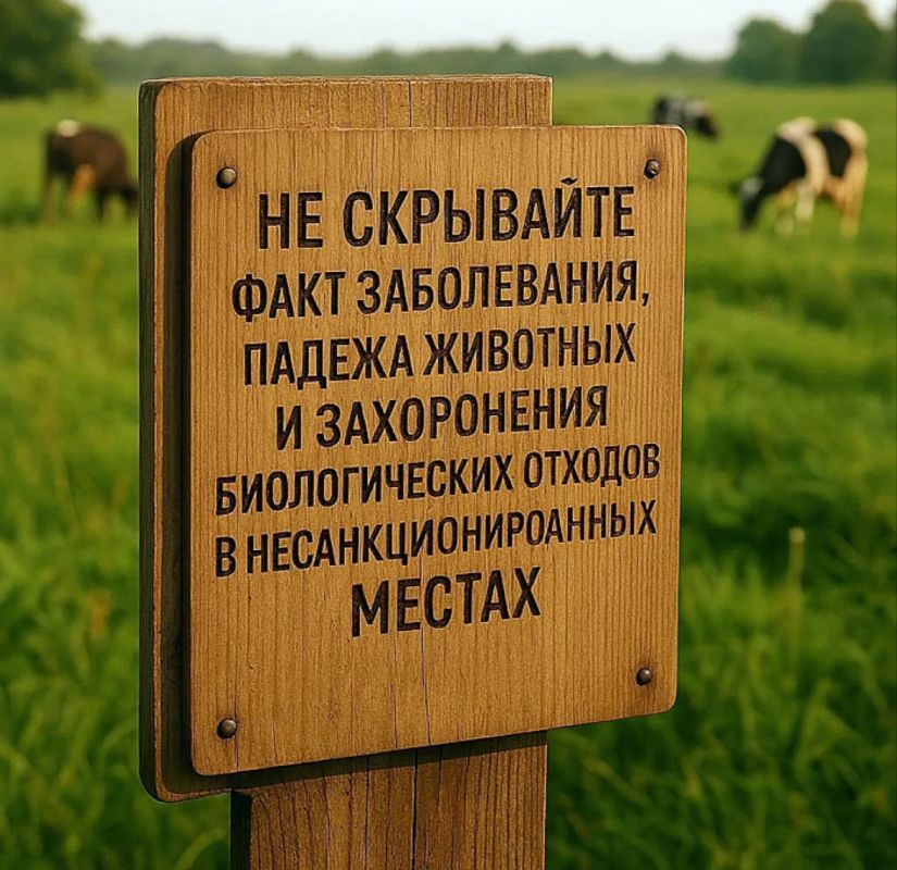 Уважаемые жители!. Напоминаем: сокрытие случаев заболевания или падежа животных, а также захоронение биологических отходов в несанкционированных местах строго запрещены и опасны для всех! Трупы животных — источник сибирской...