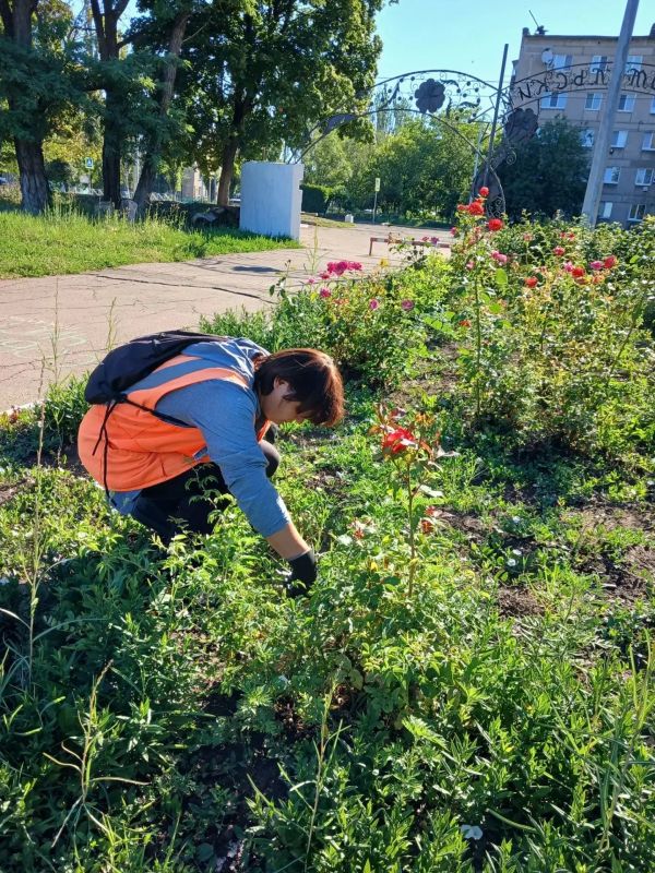 Коммунальщики Снежного продолжают благоустраивать территории общего пользования
