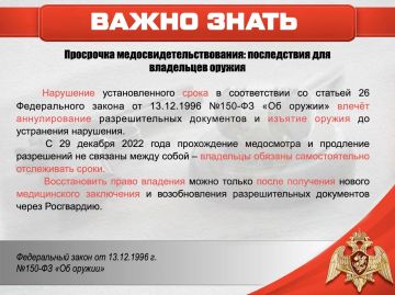 Что грозит владельцу оружия при просрочке медицинского освидетельствования?
